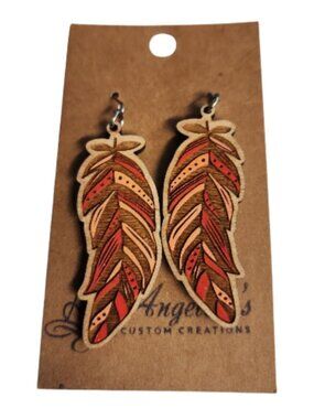 Ember‑Plume Feather Wood Drop Earrings
